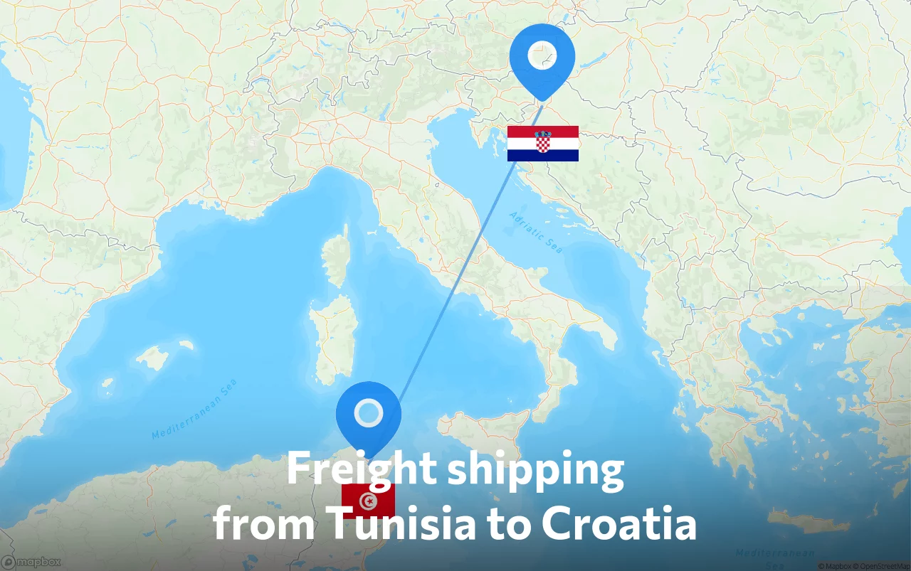 Shipping route from Tunisia to Croatia