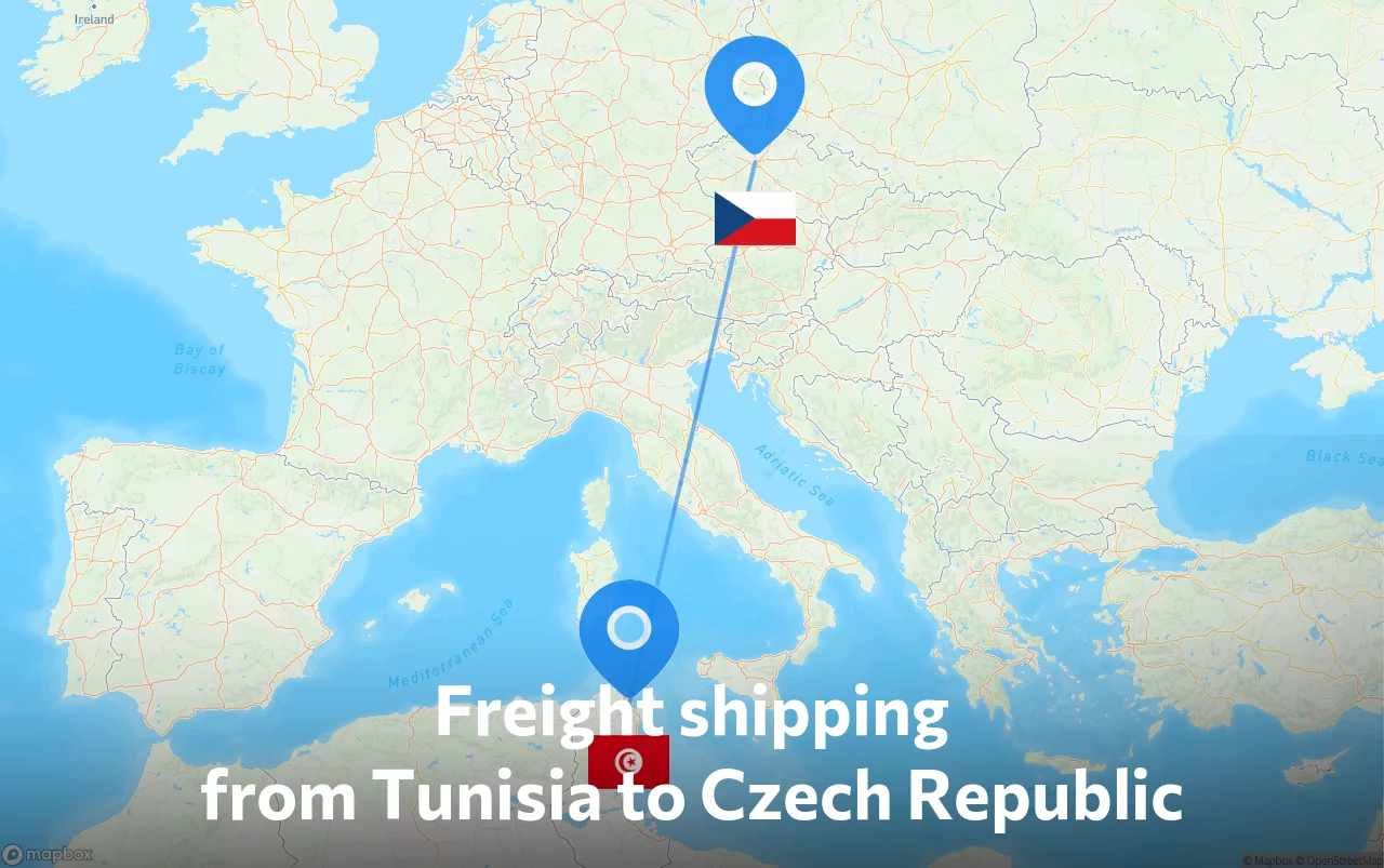 Shipping route from Tunisia to Czech Republic