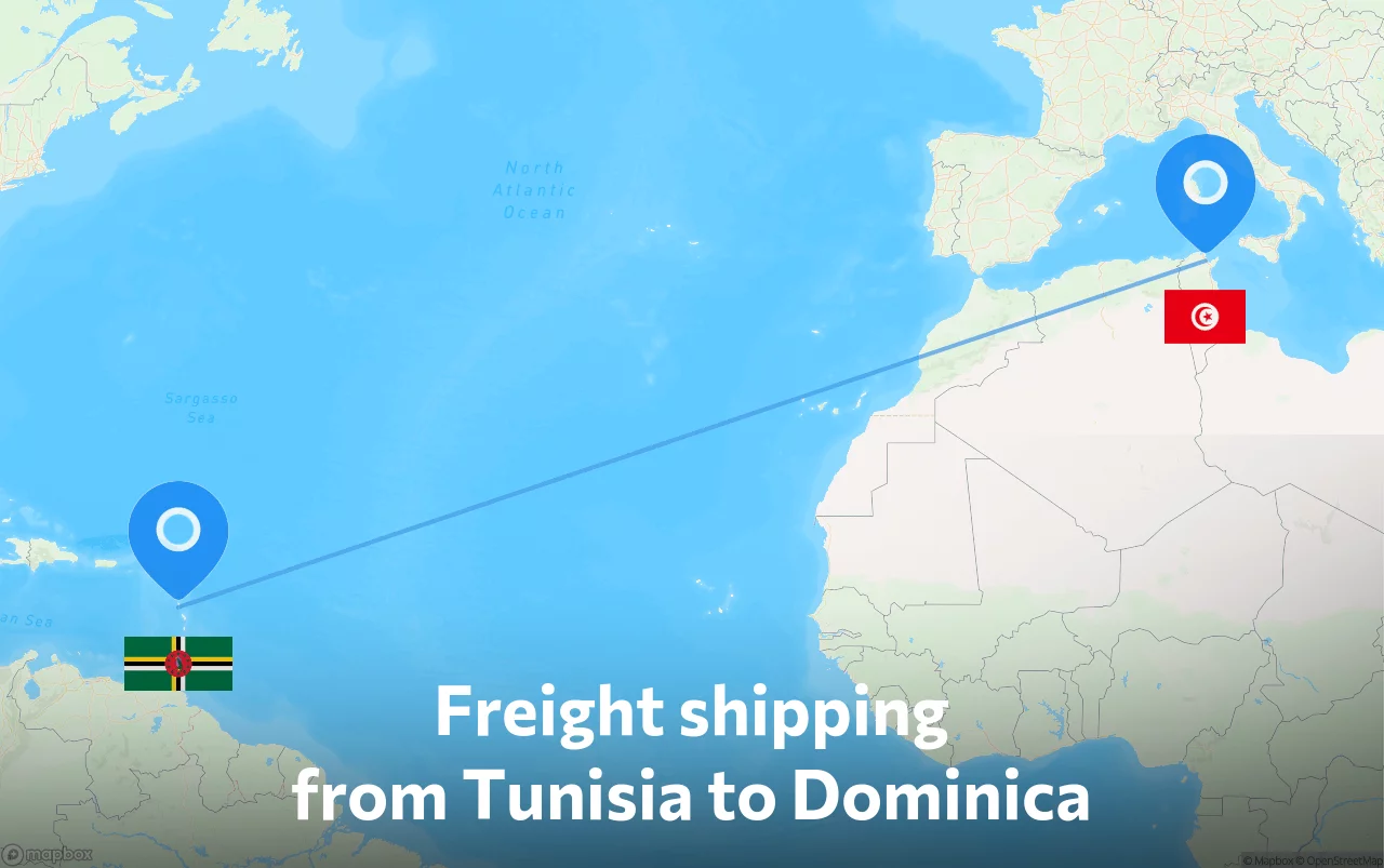 Shipping route from Tunisia to Dominica