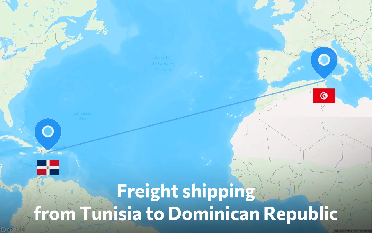 Shipping route from Tunisia to Dominican Republic