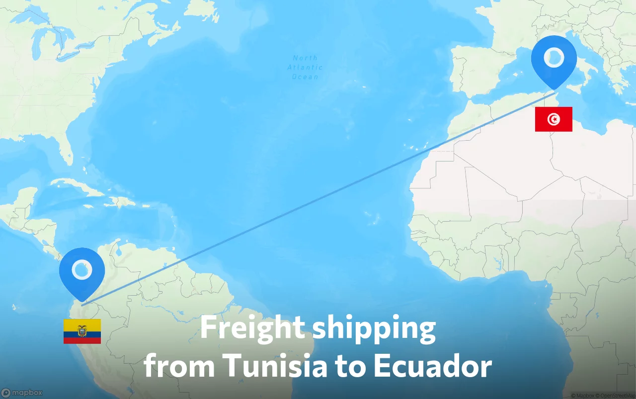 Shipping route from Tunisia to Ecuador