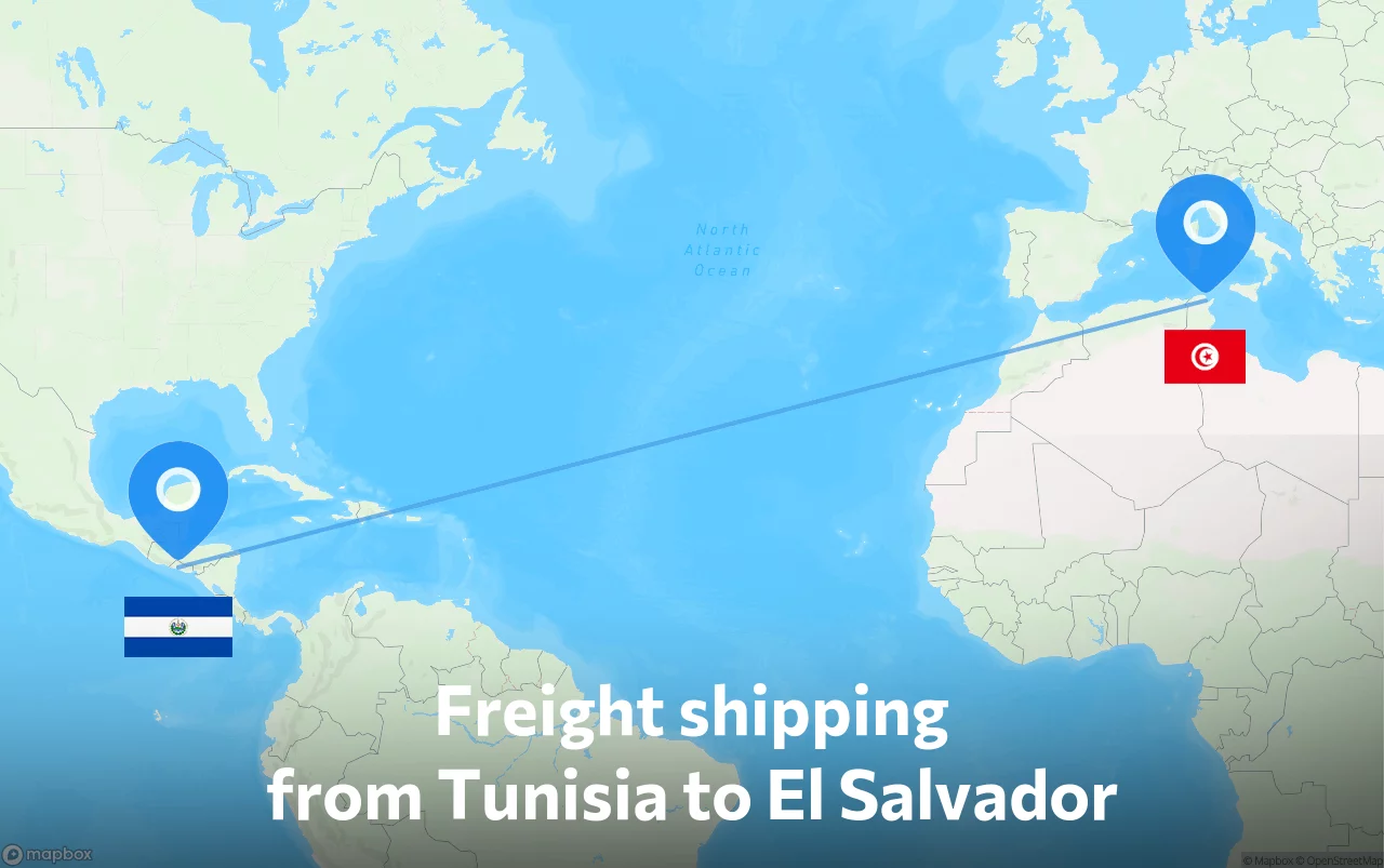 Shipping route from Tunisia to El Salvador