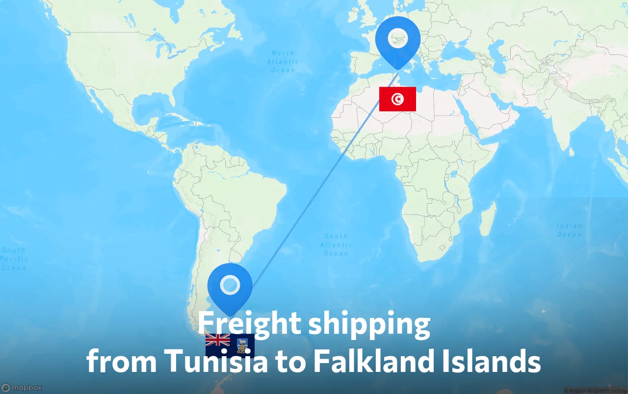 Shipping route from Tunisia to Falkland Islands