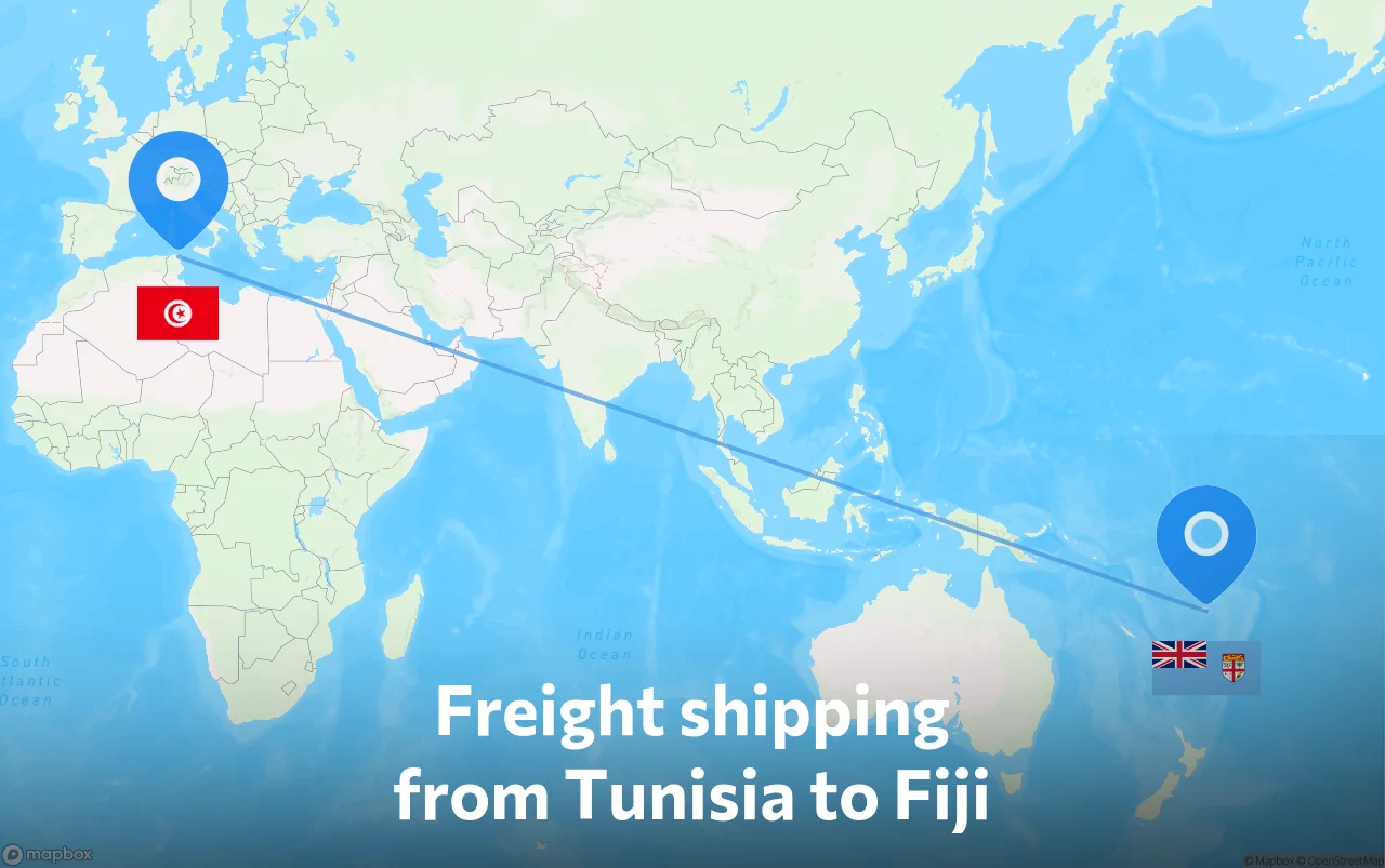 Shipping route from Tunisia to Fiji