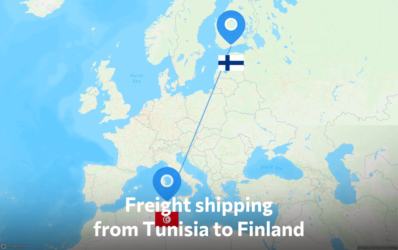 Shipping route from Tunisia to Finland