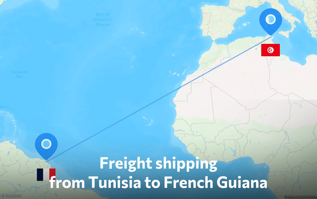 Shipping route from Tunisia to French Guiana