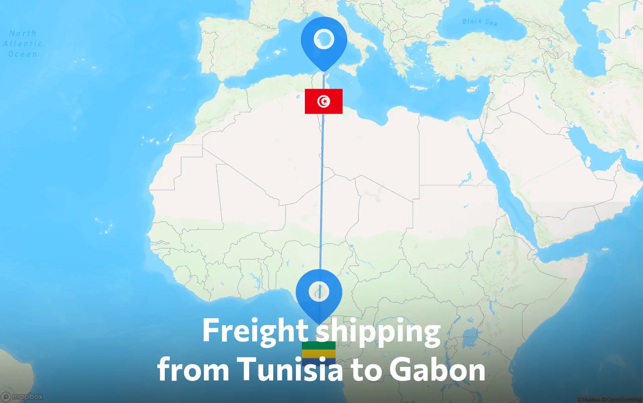 Shipping route from Tunisia to Gabon