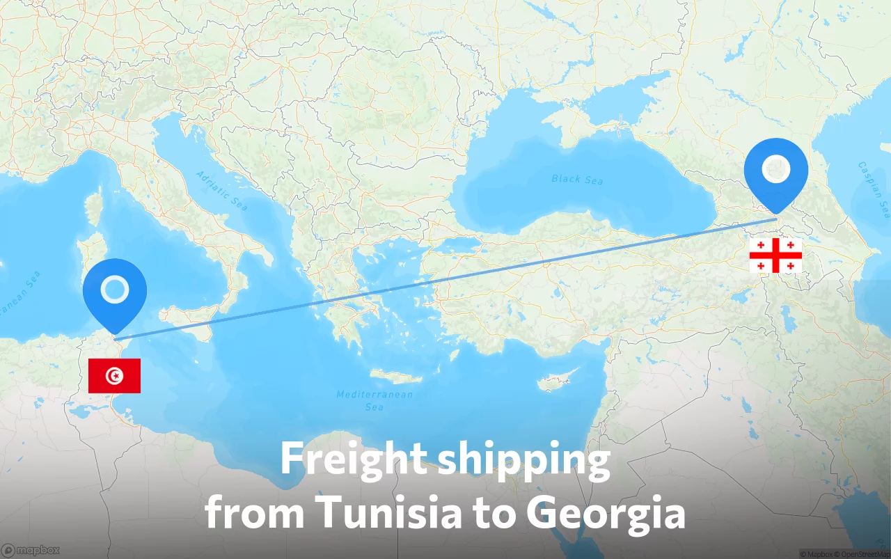 Shipping route from Tunisia to Georgia