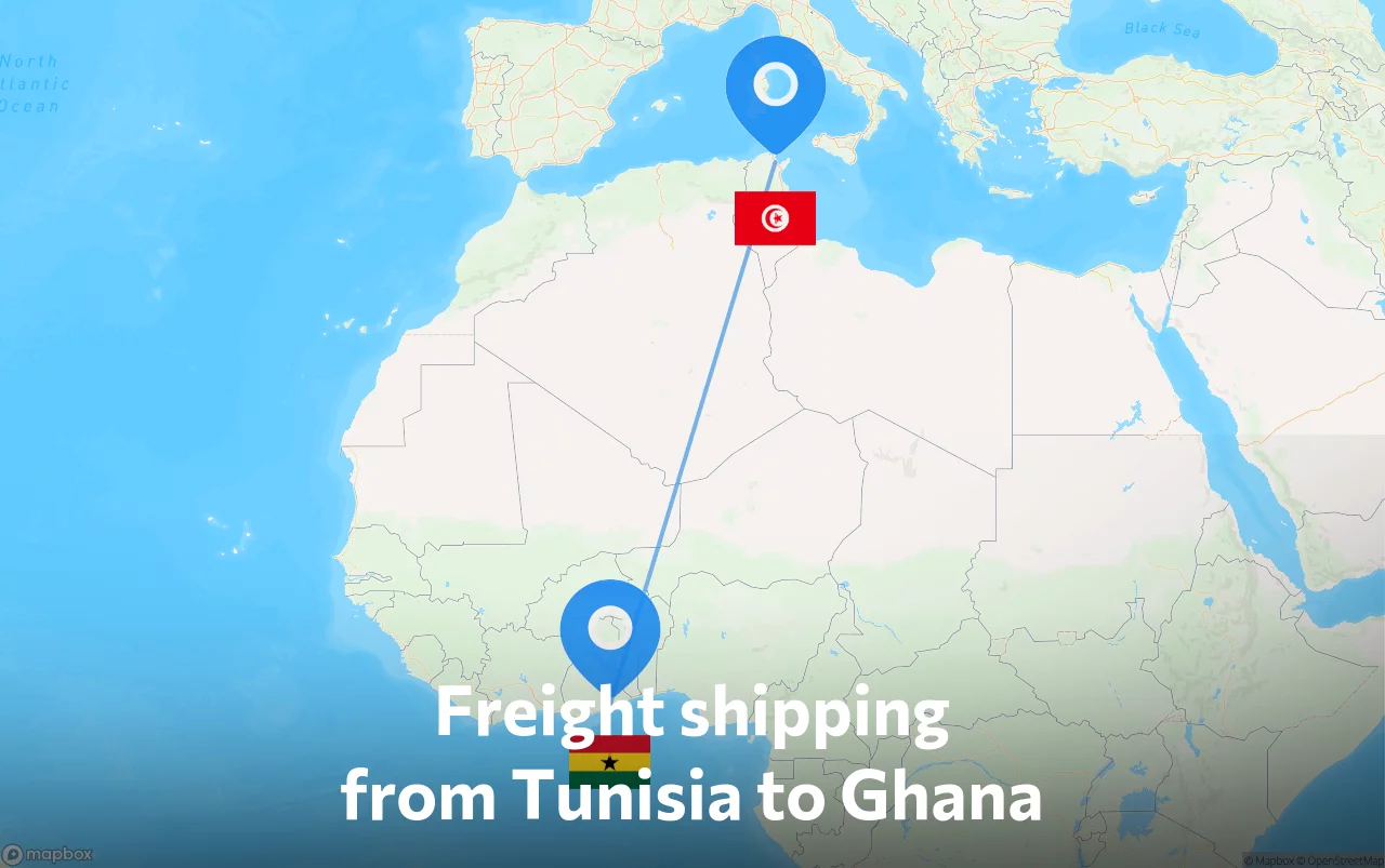 Shipping route from Tunisia to Ghana