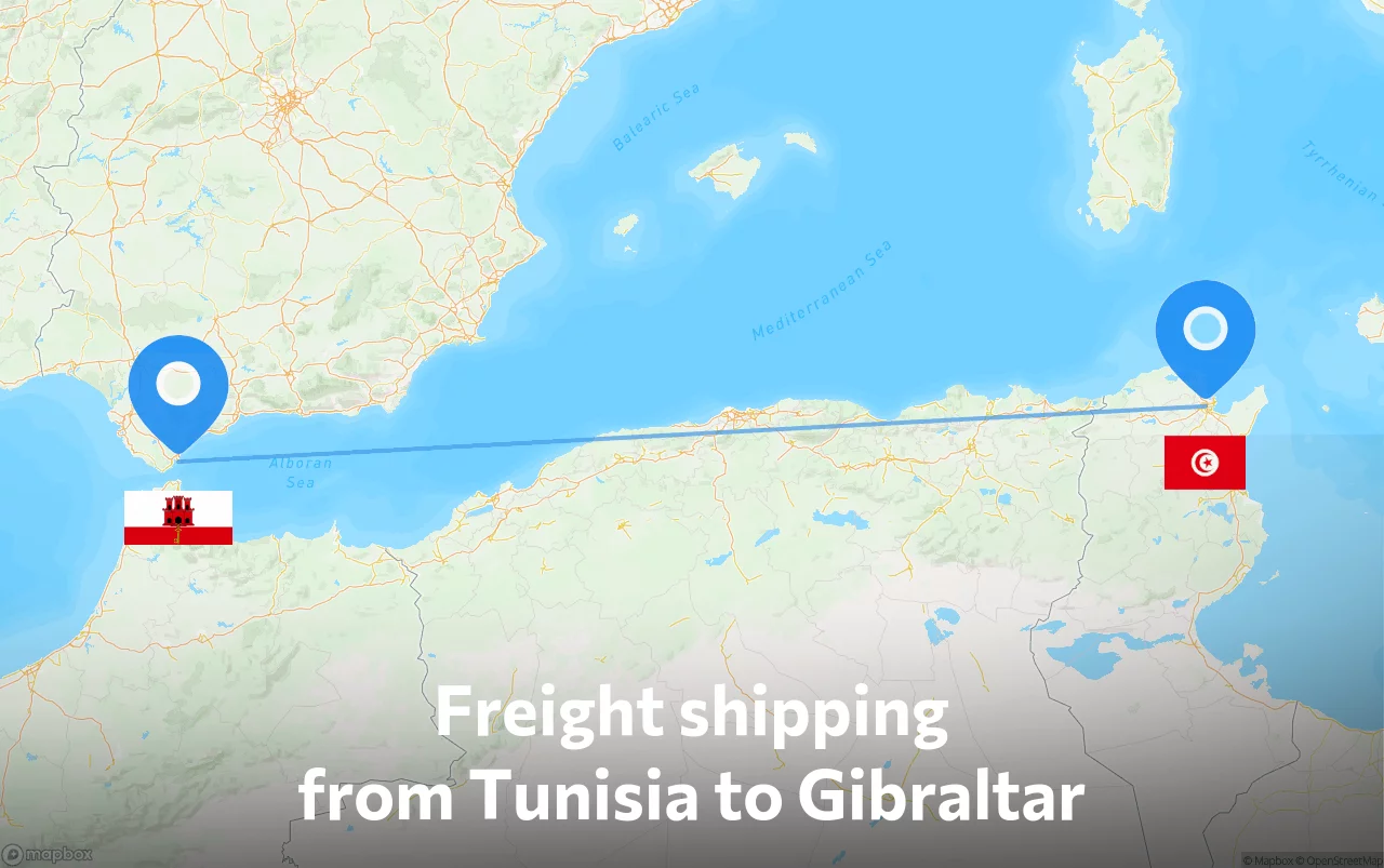 Shipping route from Tunisia to Gibraltar