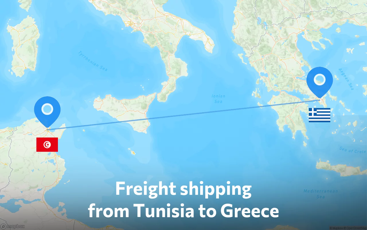 Shipping route from Tunisia to Greece