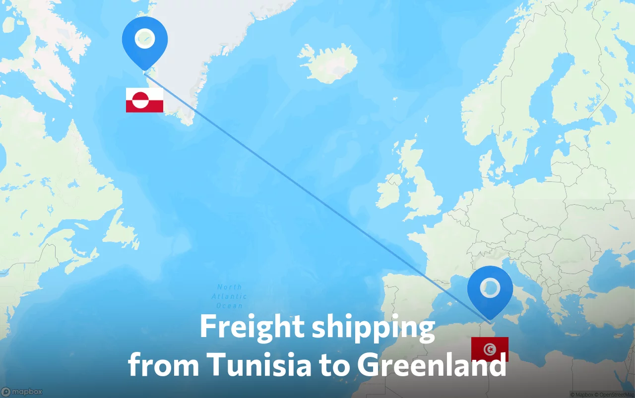 Shipping route from Tunisia to Greenland