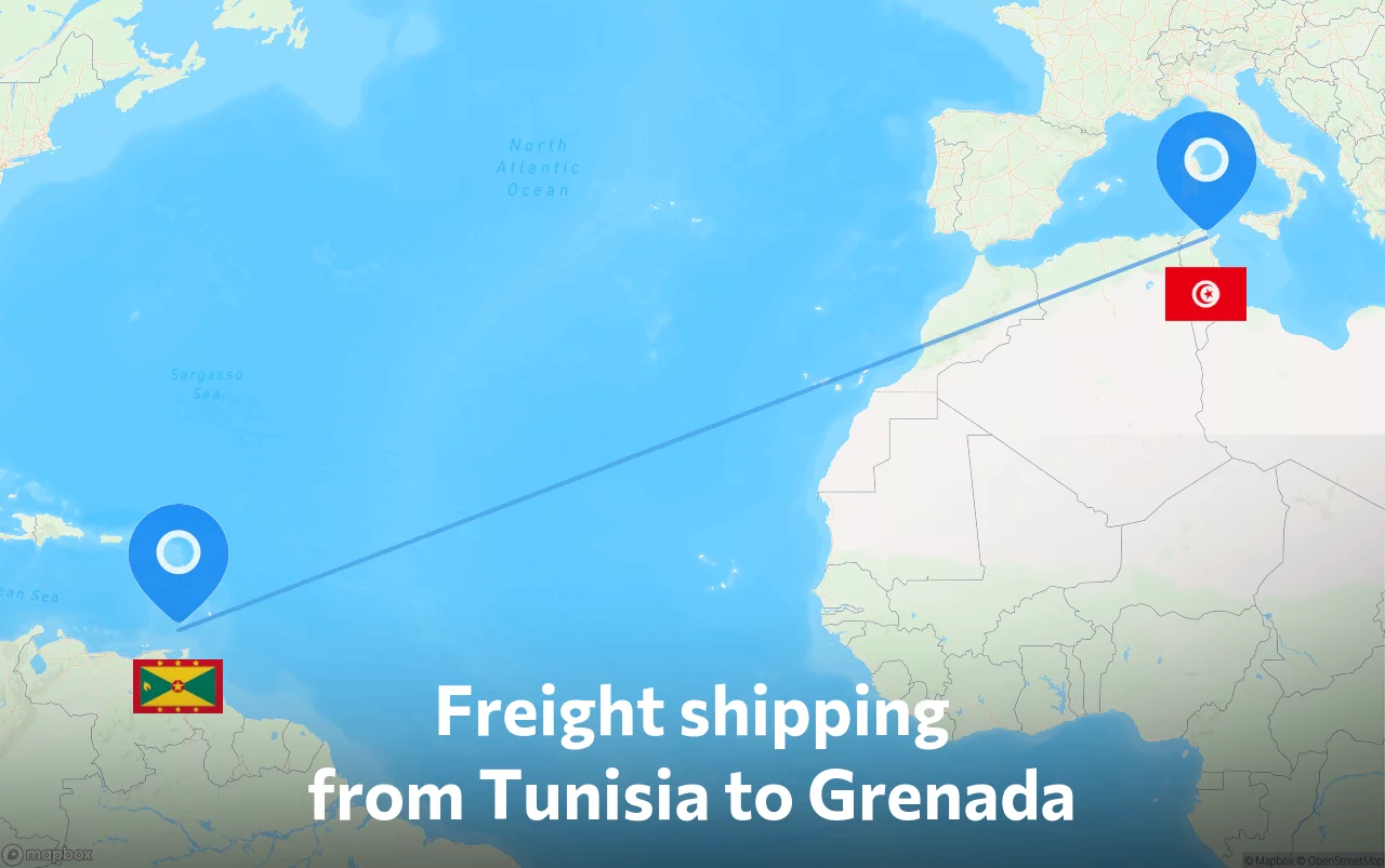 Shipping route from Tunisia to Grenada