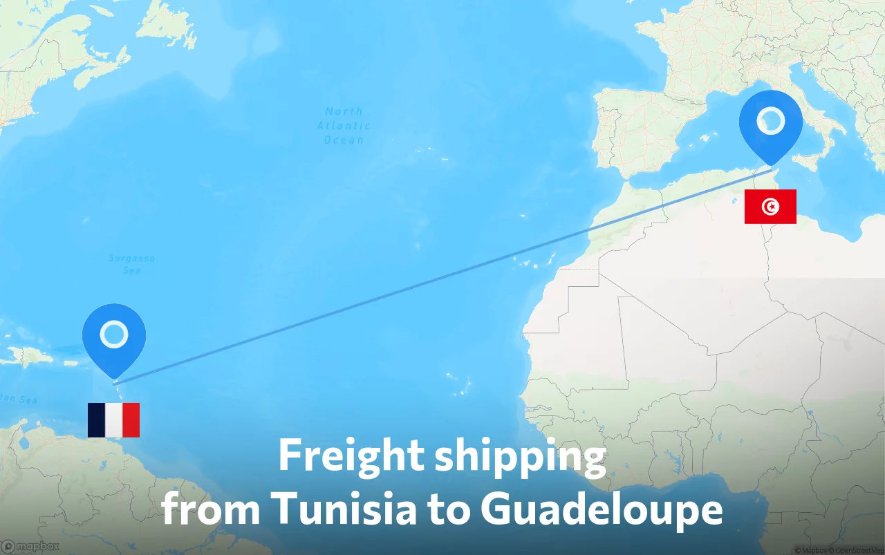 Shipping route from Tunisia to Guadeloupe