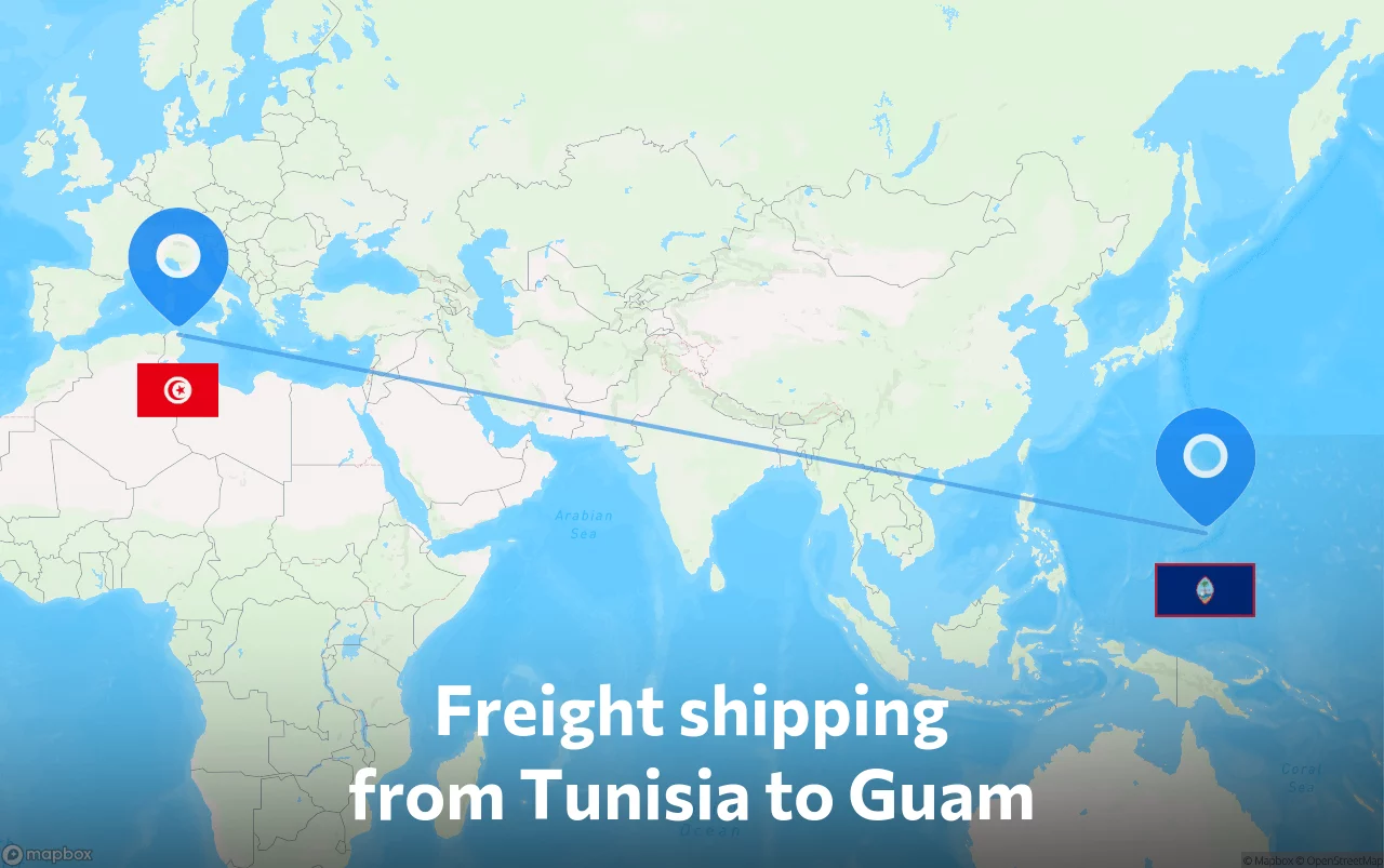 Shipping route from Tunisia to Guam