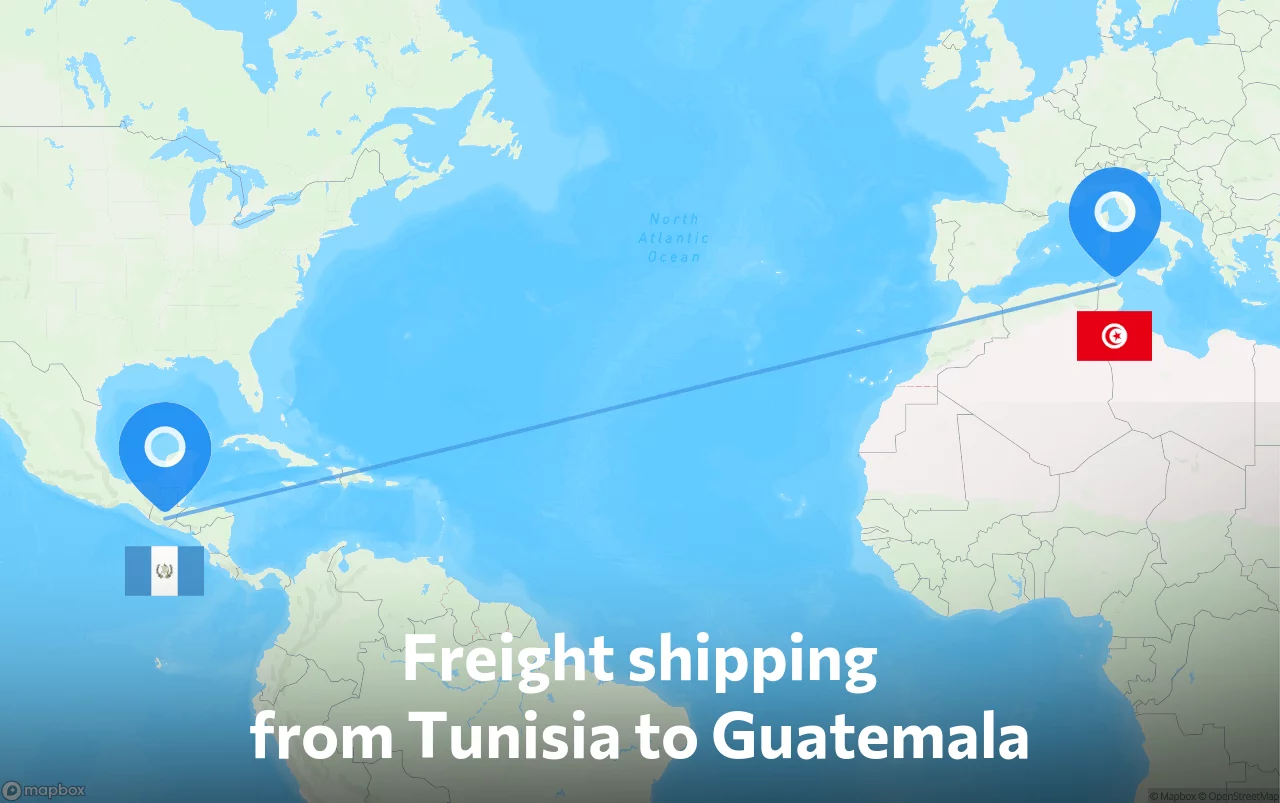 Shipping route from Tunisia to Guatemala