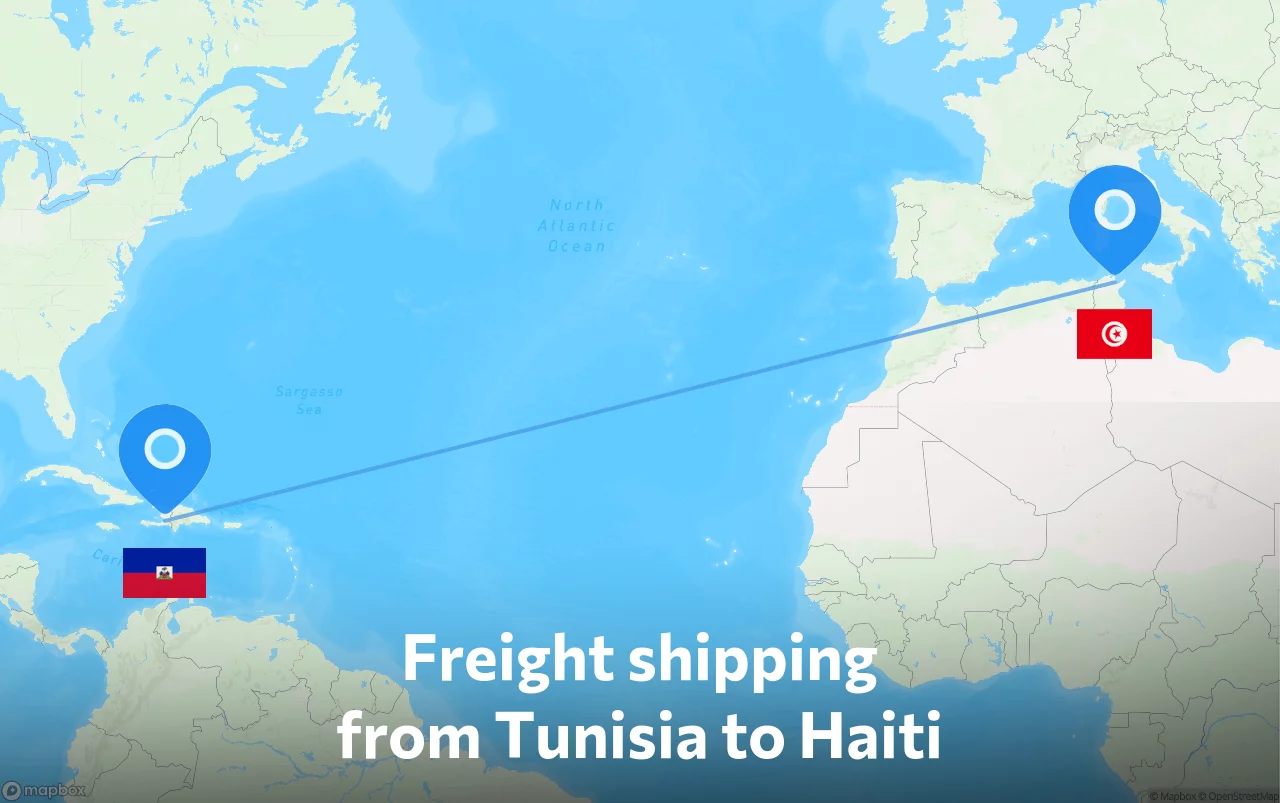 Shipping route from Tunisia to Haiti