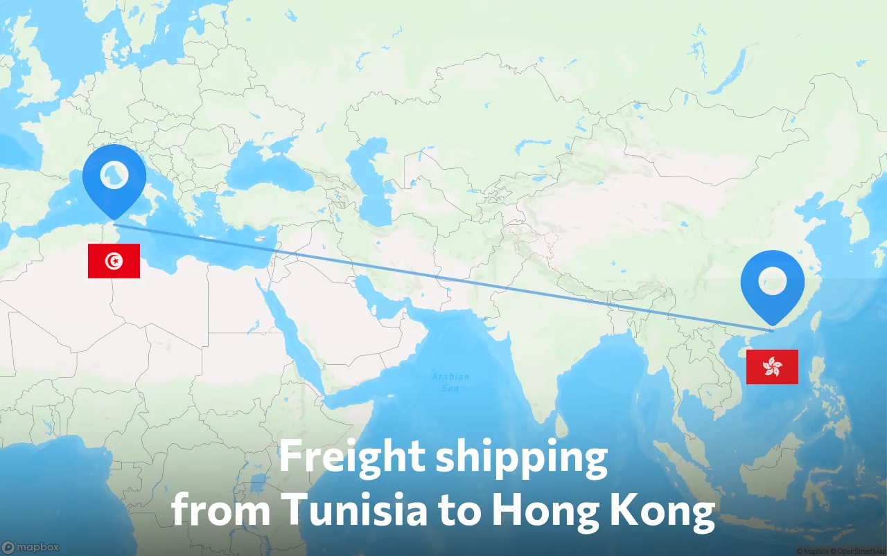 Shipping route from Tunisia to Hong Kong