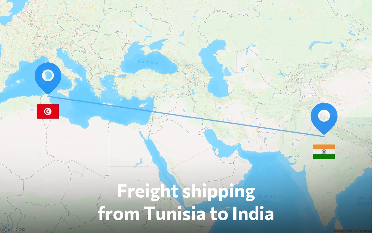 Shipping route from Tunisia to India