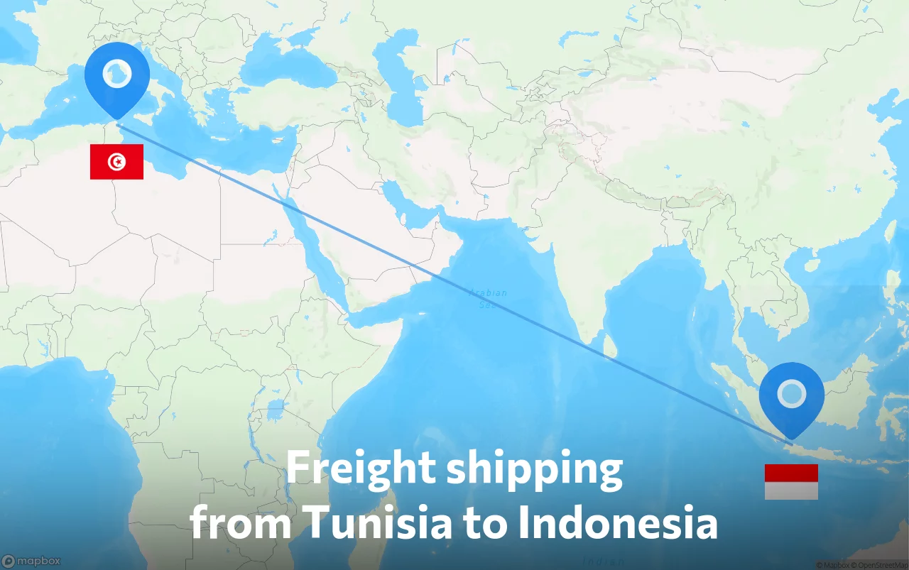Shipping route from Tunisia to Indonesia