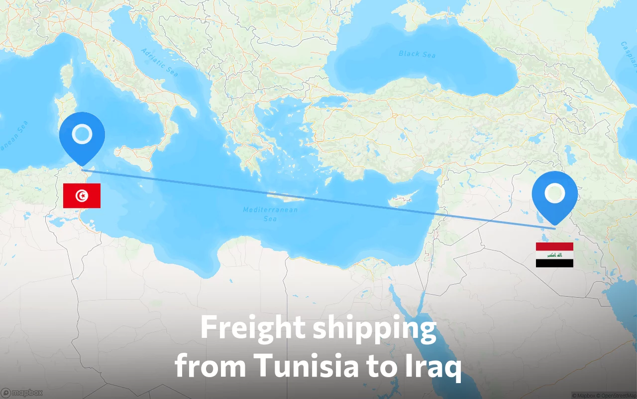 Shipping route from Tunisia to Iraq