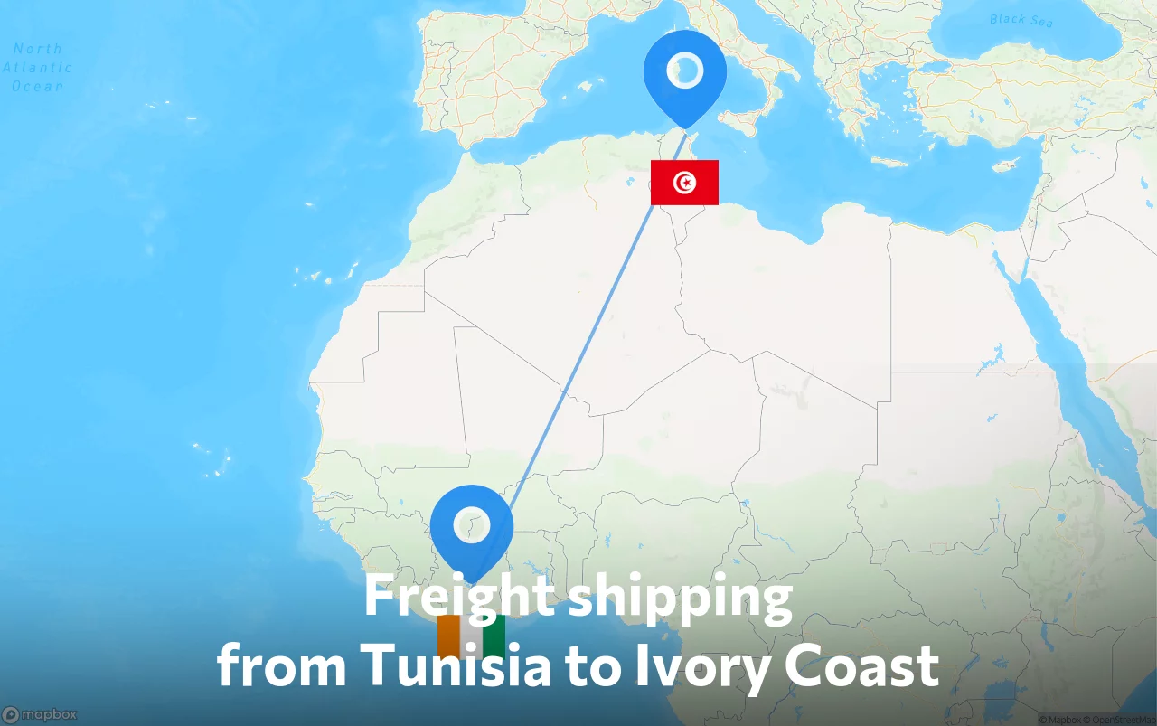 Shipping route from Tunisia to Ivory Coast