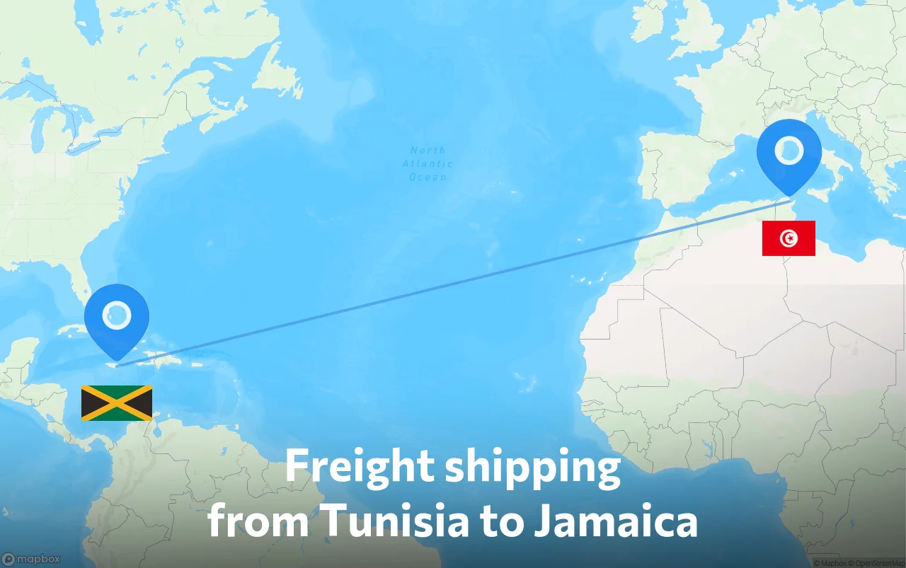 Shipping route from Tunisia to Jamaica