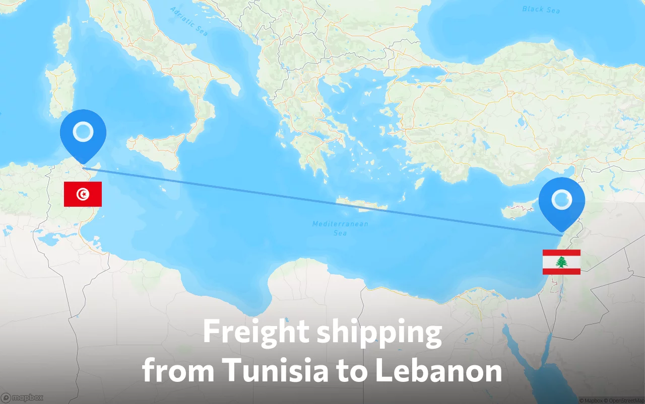 Shipping route from Tunisia to Lebanon