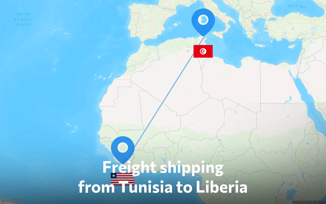 Shipping route from Tunisia to Liberia