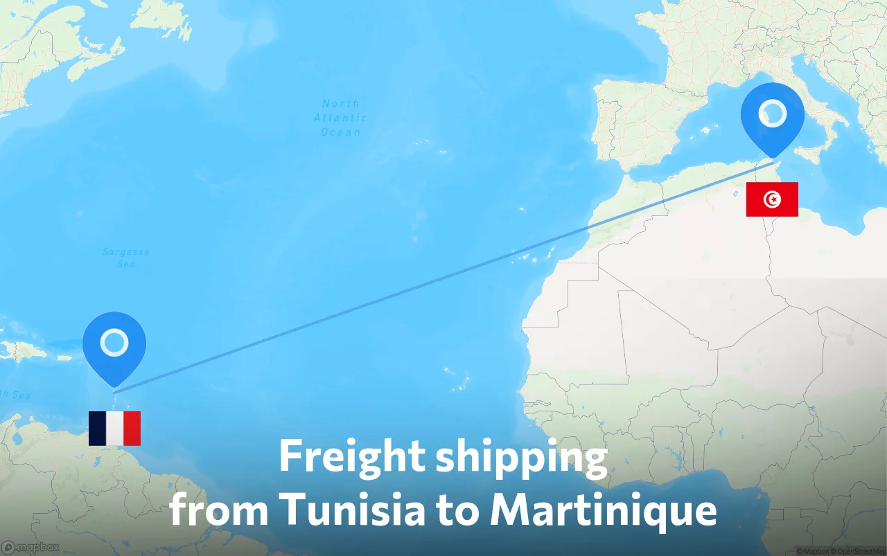 Shipping route from Tunisia to Martinique