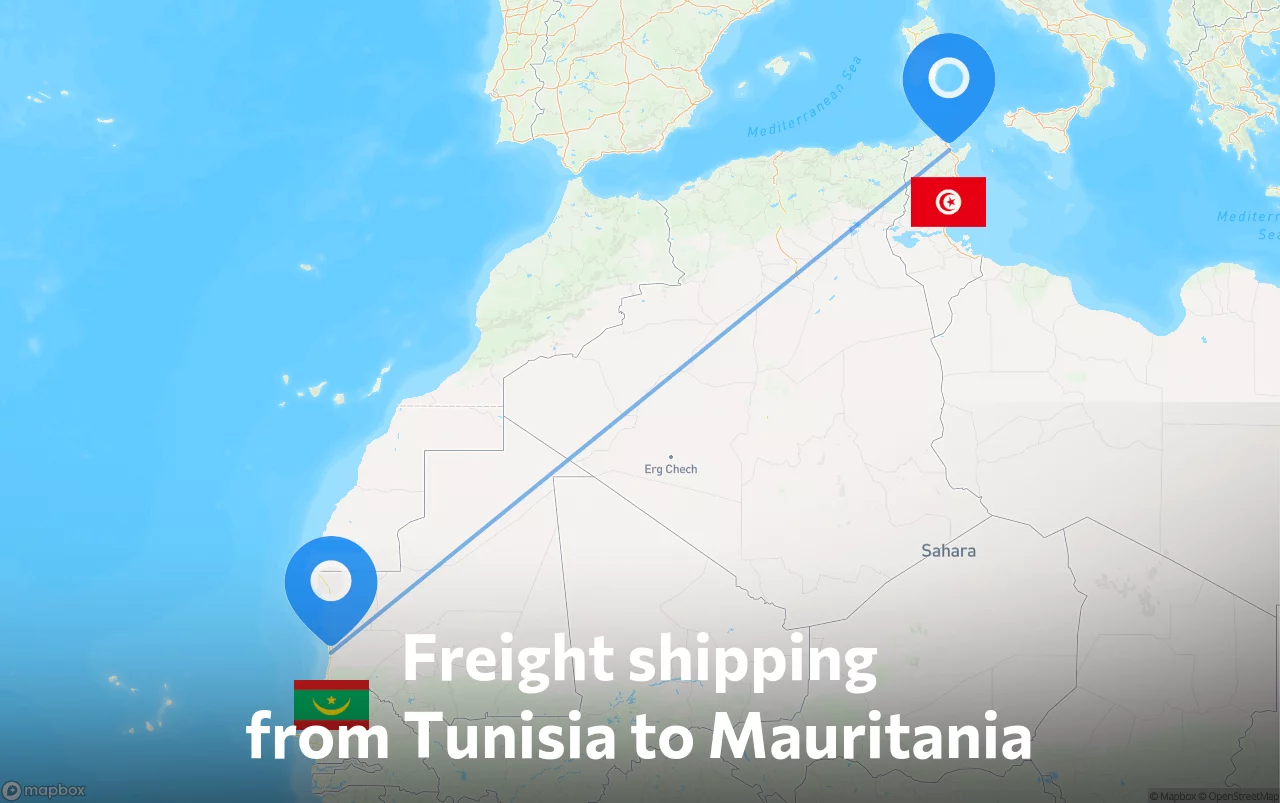 Shipping route from Tunisia to Mauritania