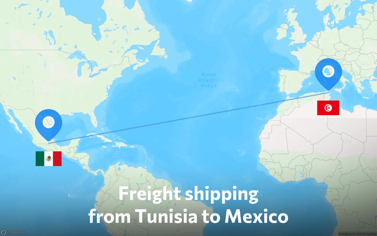 Shipping route from Tunisia to Mexico