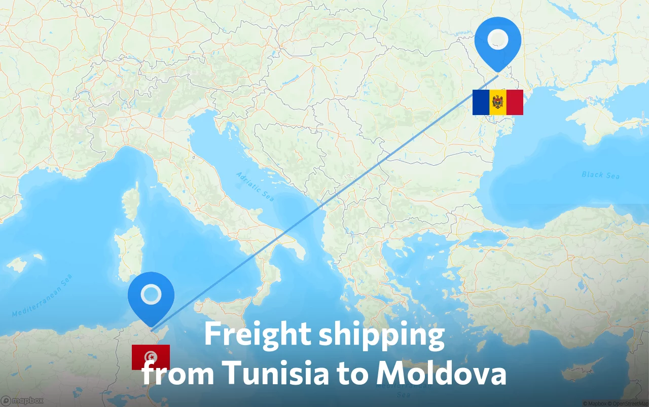 Shipping route from Tunisia to Moldova