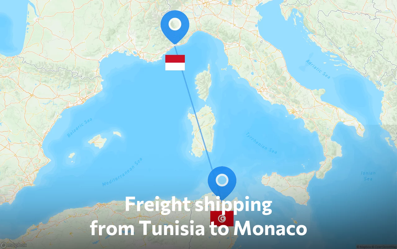 Shipping route from Tunisia to Monaco
