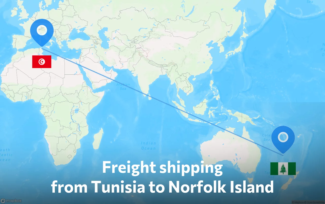Shipping route from Tunisia to Norfolk Island