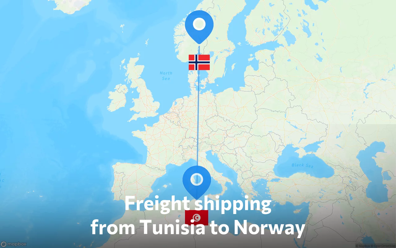 Shipping route from Tunisia to Norway