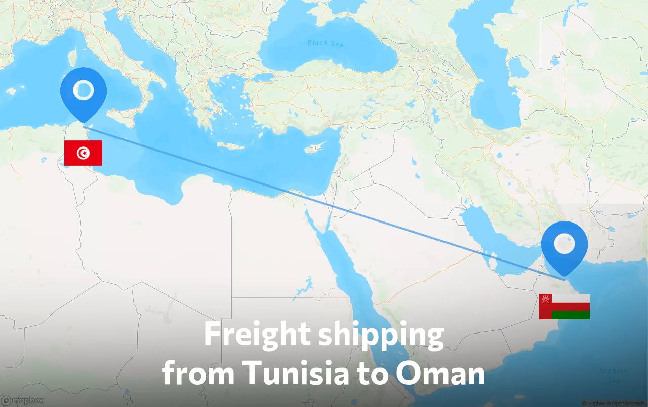 Shipping route from Tunisia to Oman