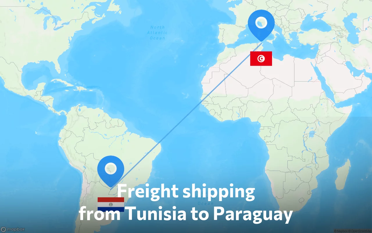 Shipping route from Tunisia to Paraguay