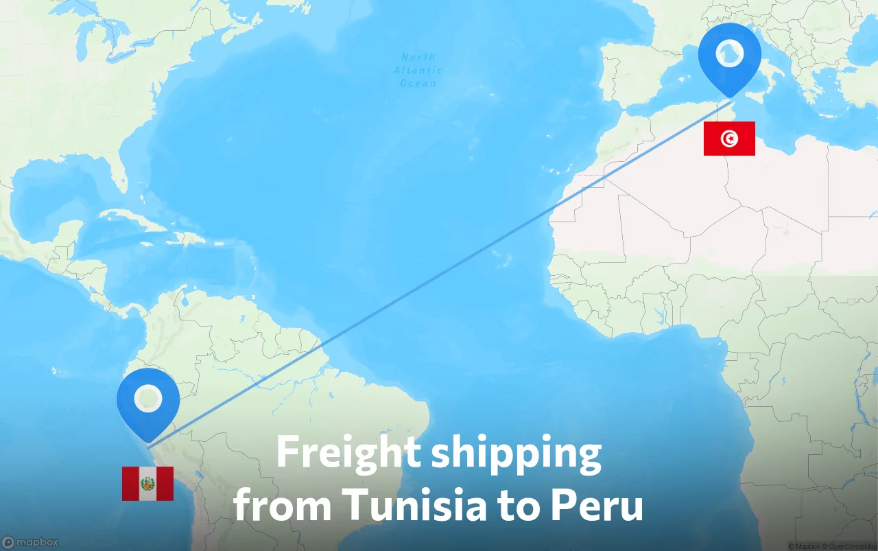 Shipping route from Tunisia to Peru