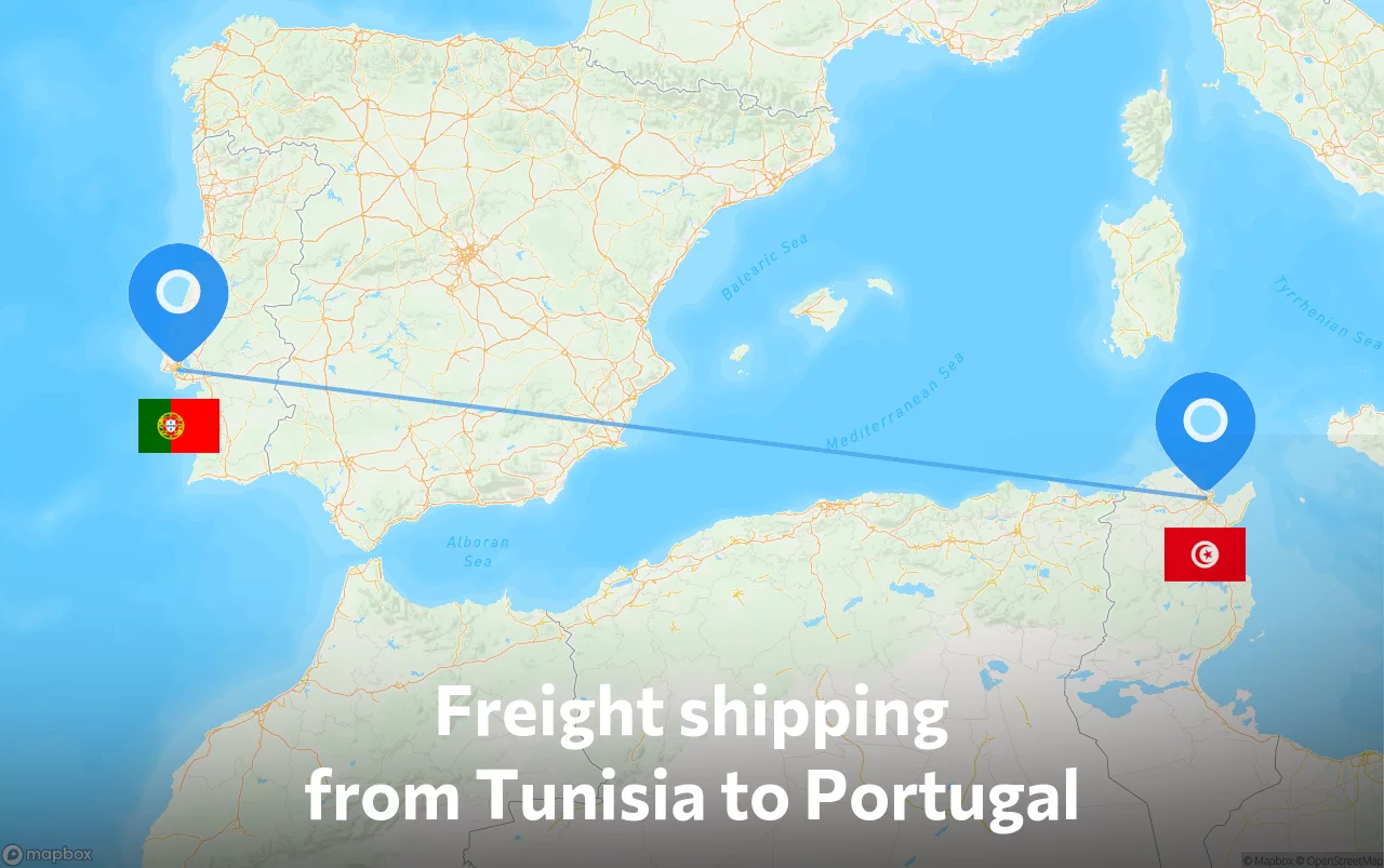Shipping route from Tunisia to Portugal