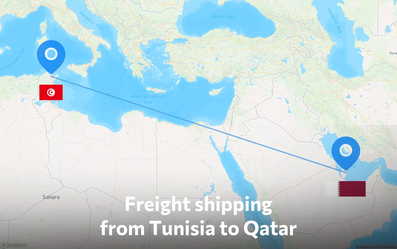 Shipping route from Tunisia to Qatar