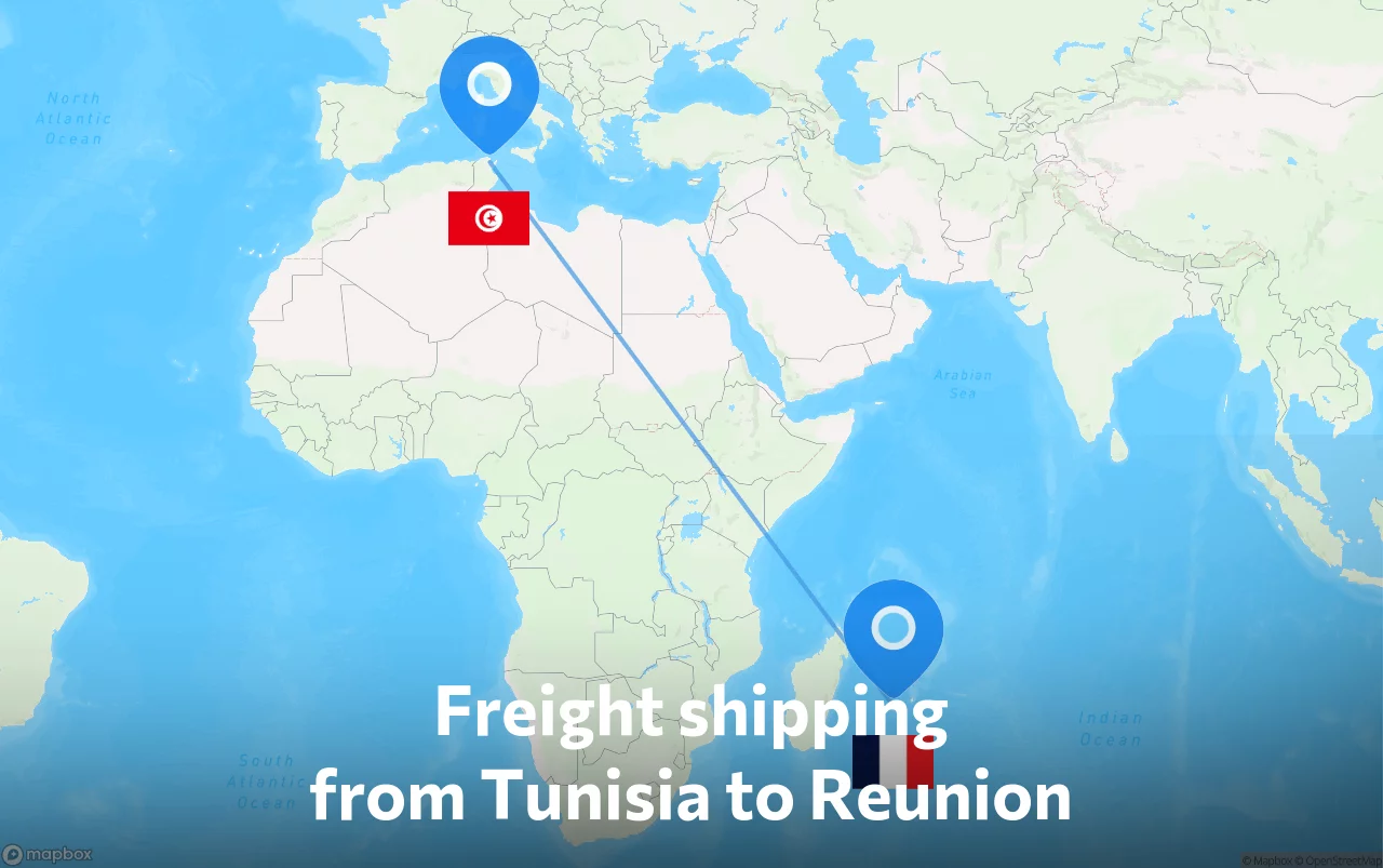Shipping route from Tunisia to Reunion