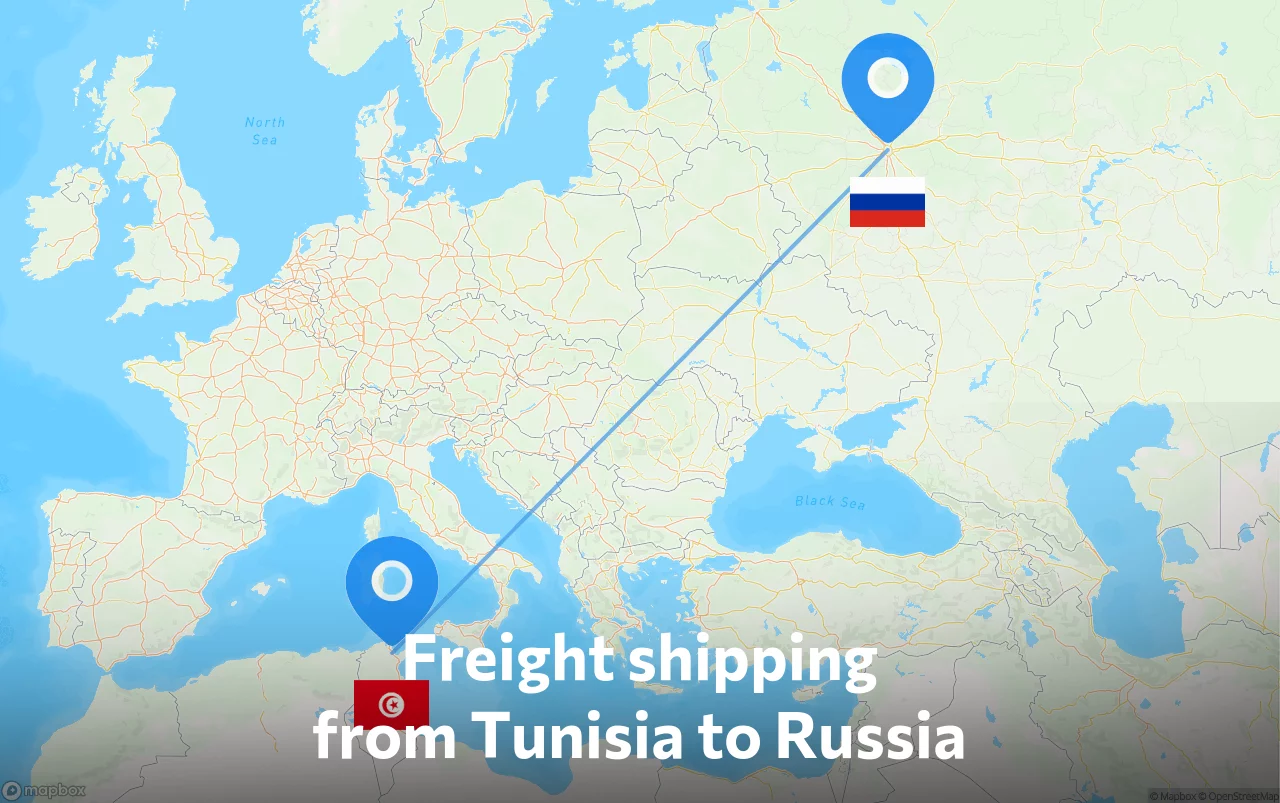 Shipping route from Tunisia to Russia
