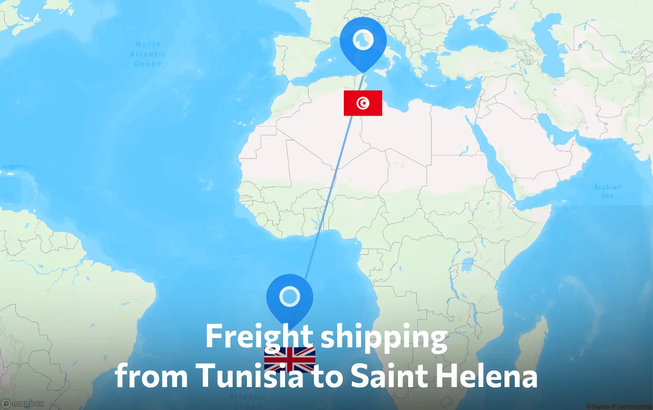 Shipping route from Tunisia to Saint Helena