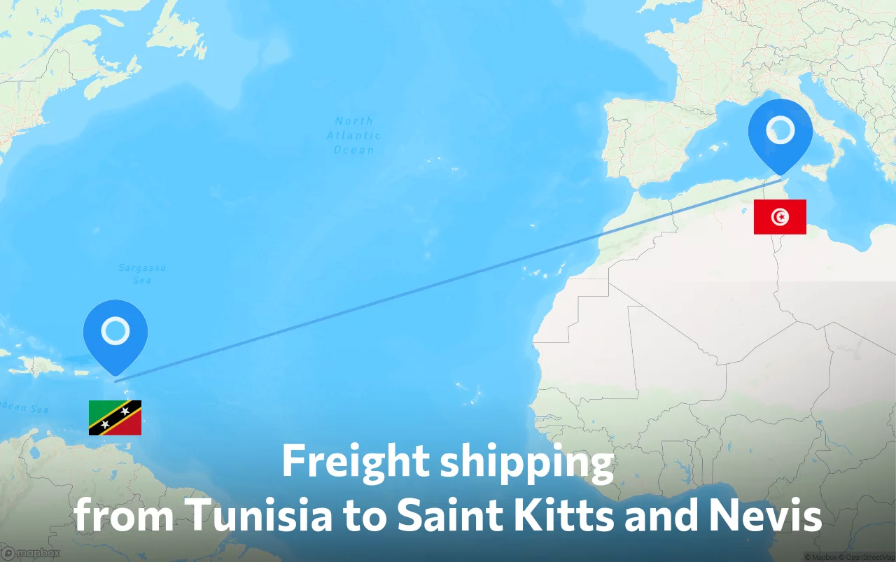 Shipping route from Tunisia to Saint Kitts and Nevis