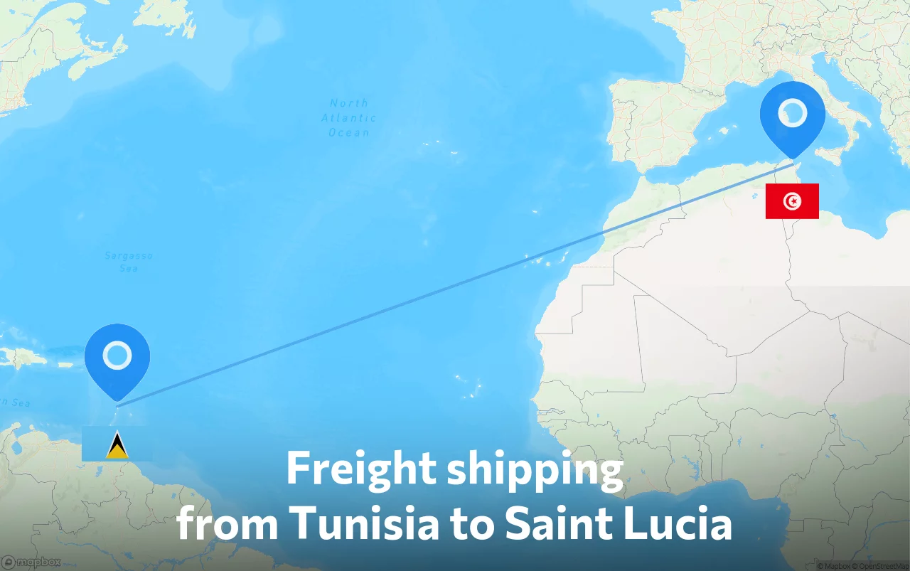 Shipping route from Tunisia to Saint Lucia
