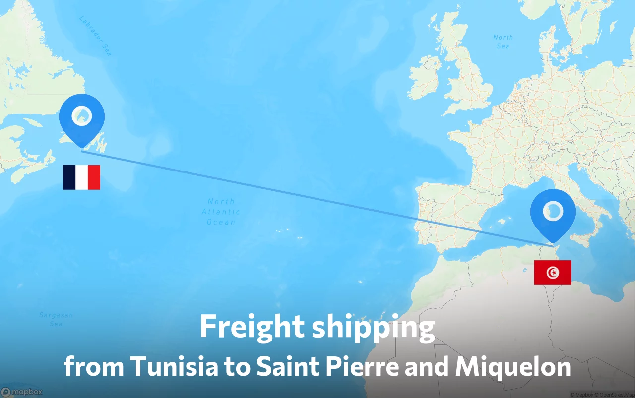 Shipping route from Tunisia to Saint Pierre and Miquelon