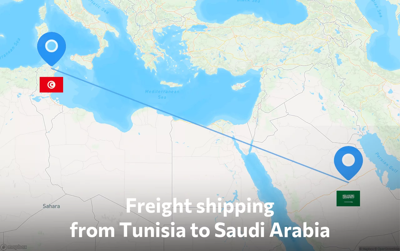 Shipping route from Tunisia to Saudi Arabia