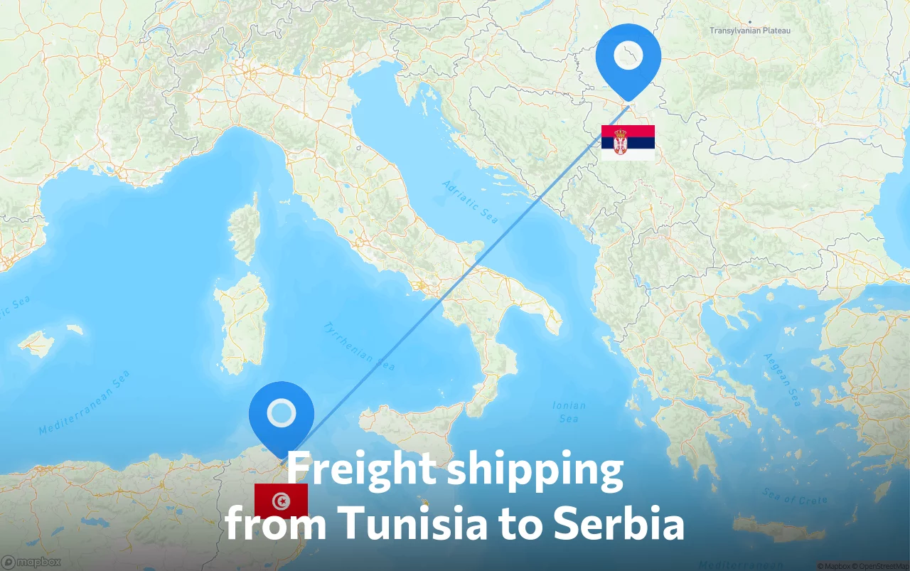 Shipping route from Tunisia to Serbia