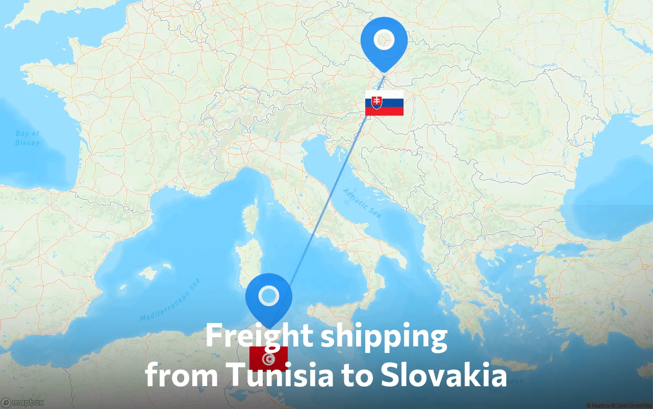 Shipping route from Tunisia to Slovakia